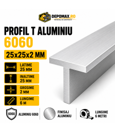 Profil T aluminiu 25 x 25 x 2 mm, 6 metri